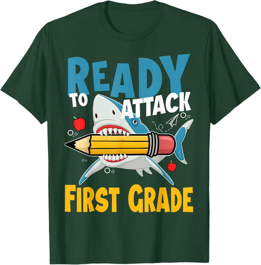 Kids First day of 1st Grade Ready to Attack First Grade T-Shirt - T-Shirt | Forest