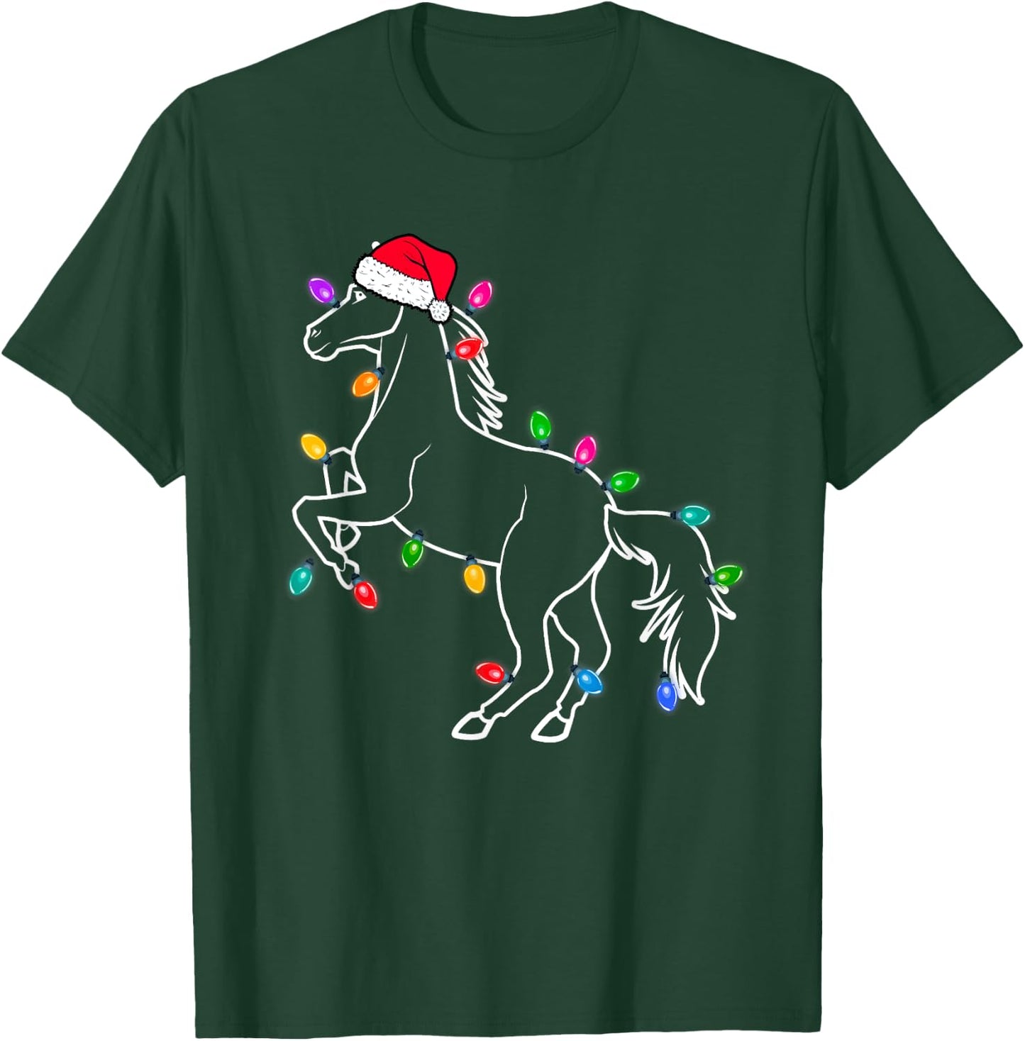 Christmas Horse Christmas Lights Cute for Families, Men, Women, Kids - Black, Short Sleeve, Regular Fit, Small T-Shirt - T-Shirt | Forest