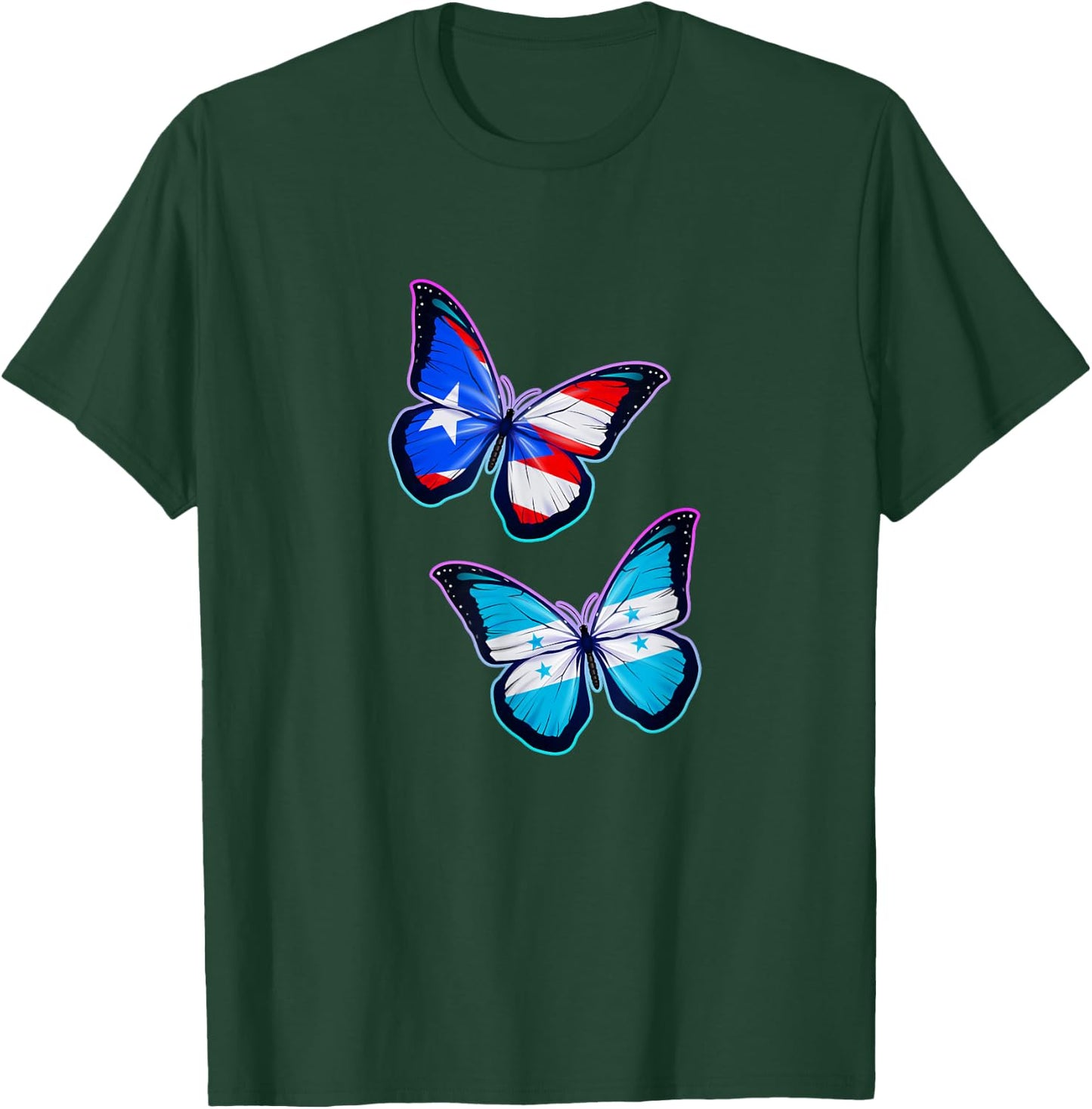 Honduras Puerto Rico bicultural roots. Butterfly version T-Shirt - T-Shirt | Forest