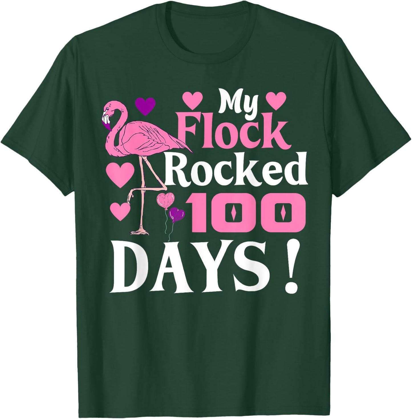 Happy 100th Day Of School My Flock Rocked 100 Days Flamingo T-Shirt - T-Shirt | Forest