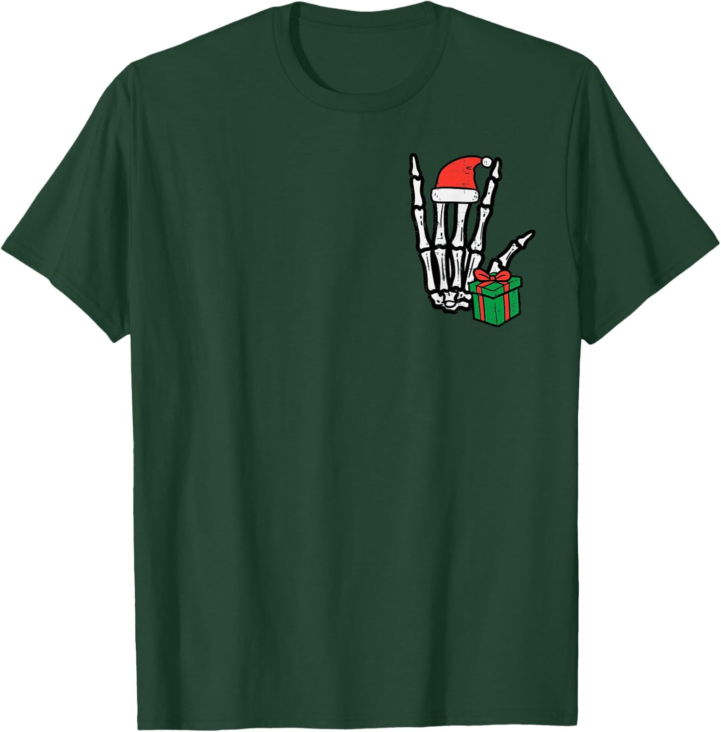 Christmas Rocker Skeleton Hand Pocket Xmas Rock Men Boys Kid T-Shirt - T-Shirt | Forest