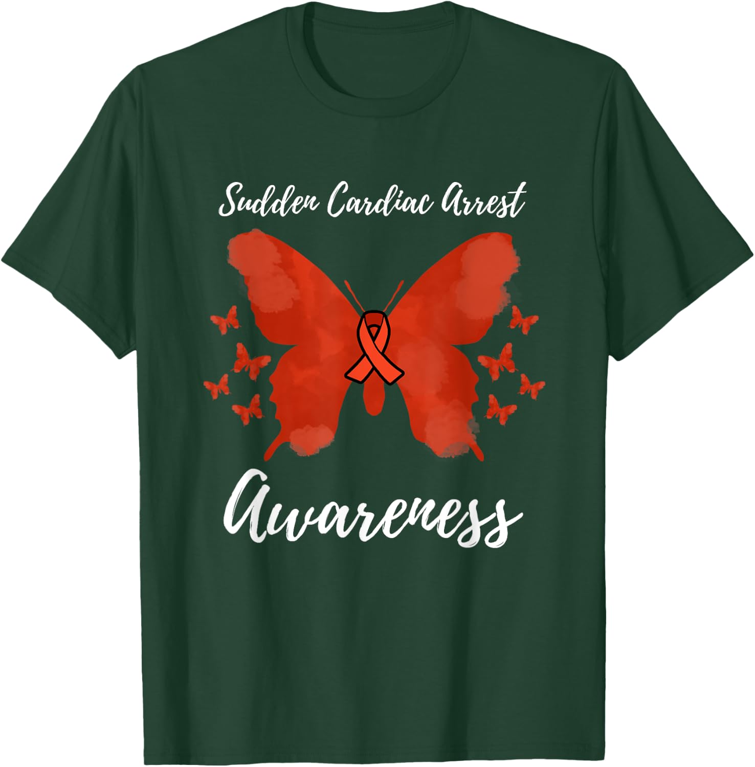 Red Ribbon SCA Sudden Cardiac Arrest Awareness T-Shirt - T-Shirt | Forest