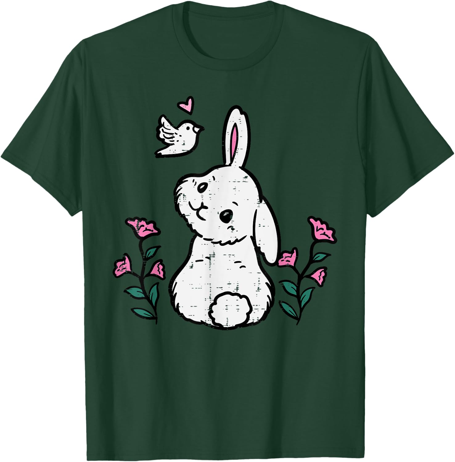 Bunny Bird Flowers Easter Spring Rabbit Women Girls Kids T-Shirt - T-Shirt | Forest