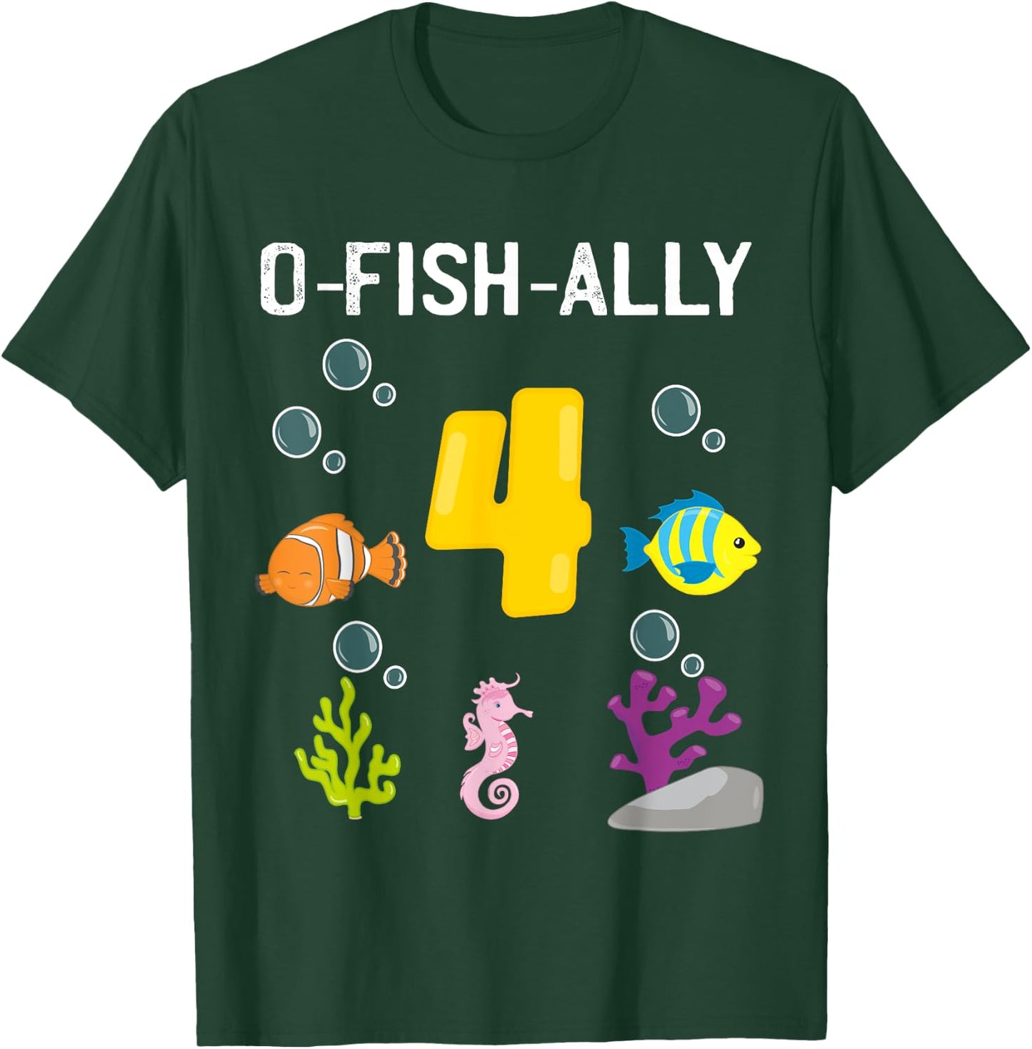 Ofishally Four Year Old Fishing Themed 4Th Birthday Girl Boy T-Shirt - T-Shirt | Forest