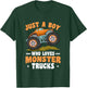 Kids Toddler Just A Boy Who Loves Monster Trucks T-Shirt - T-Shirt | Forest