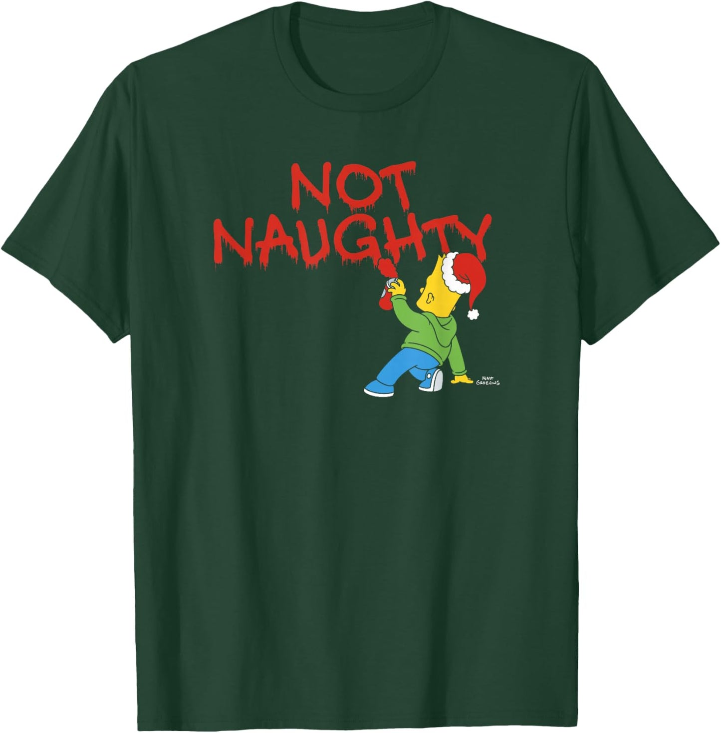 The Simpsons Christmas Bart Graffiti Not Naughty V2 T-Shirt - T-Shirt | Forest