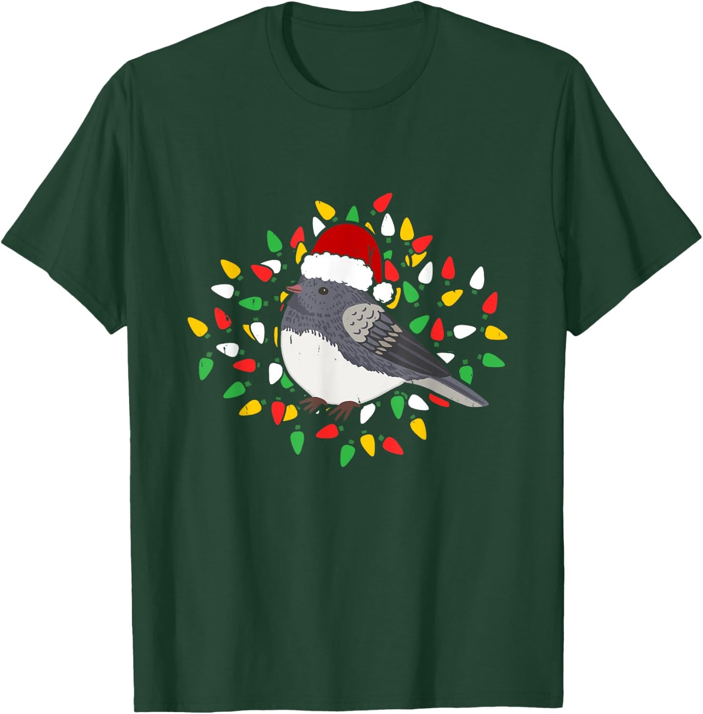 Holiday Xmas Santa Hat Dark Eyed Junco Bird Christmas T-Shirt - T-Shirt | Forest