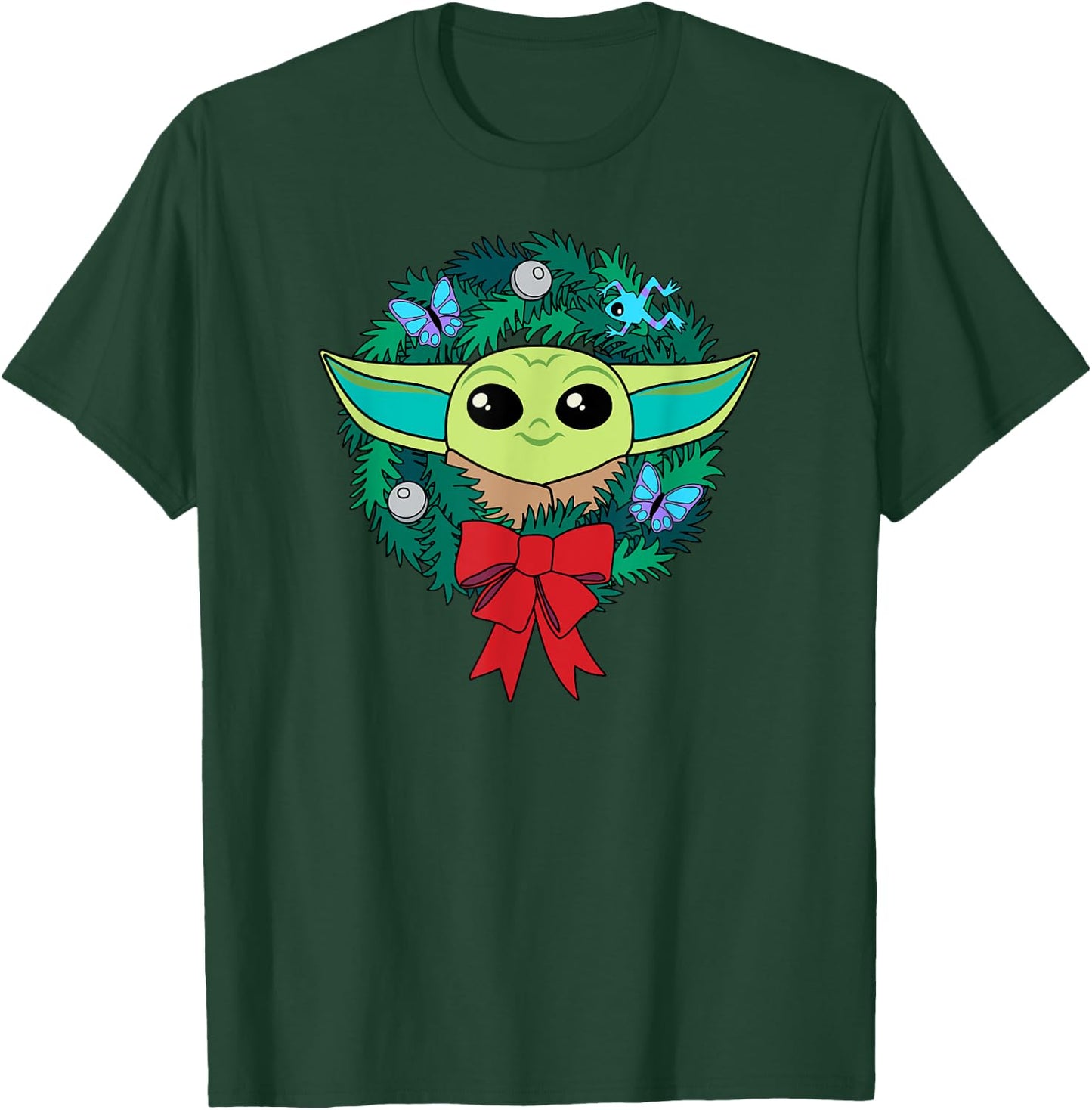 Amazon Essentials The Mandalorian Grogu Holiday Christmas Wreath T-Shirt - T-Shirt | Forest