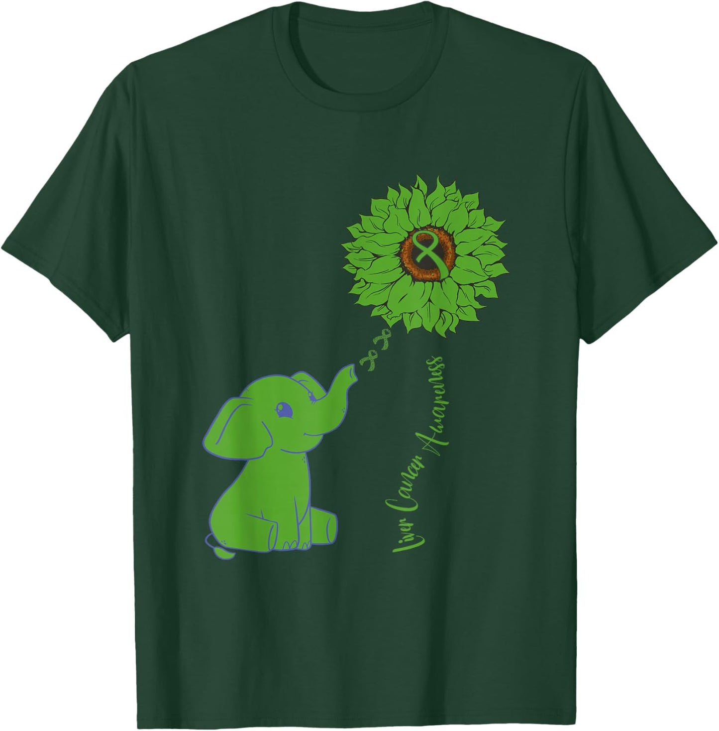 Elephant Sunflower Ribbon Liver Cancer Awareness Warrior T-Shirt - T-Shirt | Forest