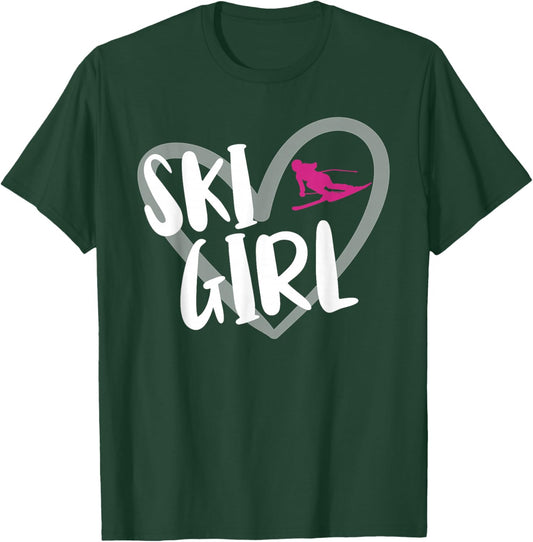 Ski Girl Heart Funny Skiing For Skiers T-Shirt - T-Shirt | Forest