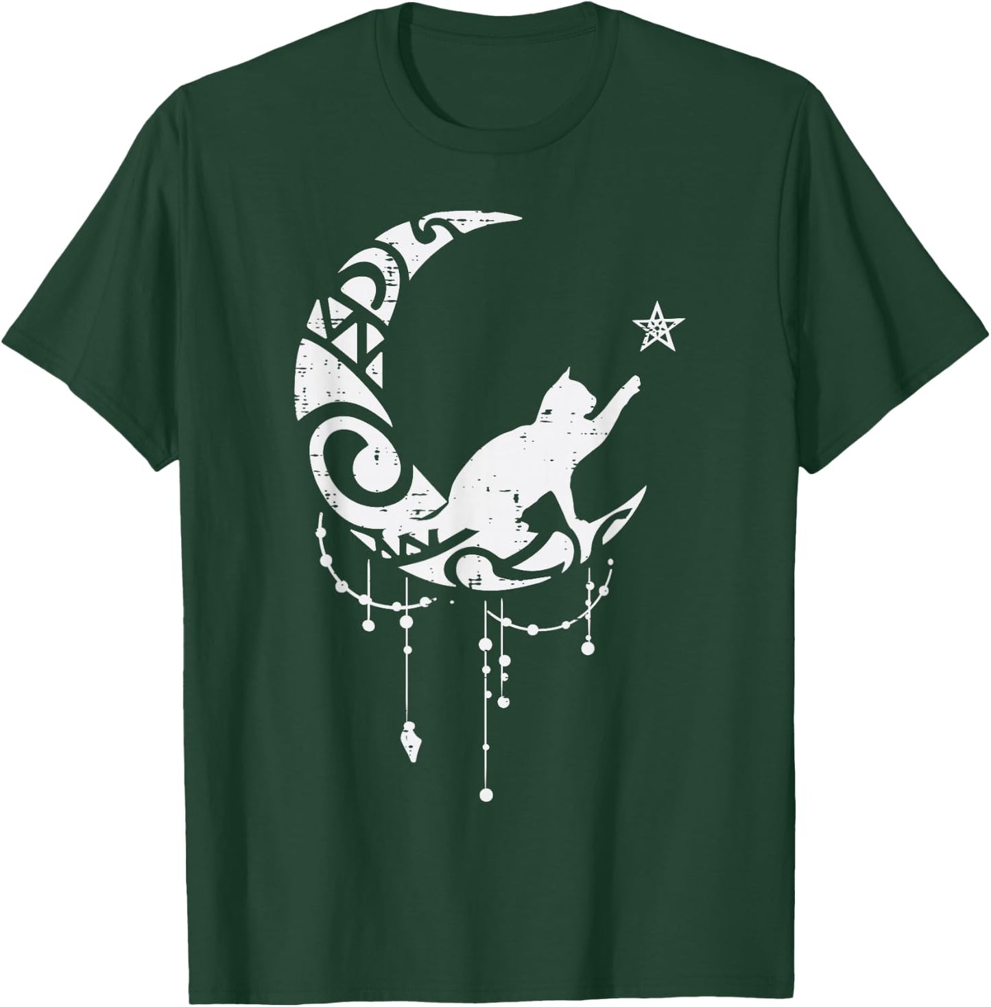 Crescent Moon Cat Star Mystical Celestial Women Girls Kids T-Shirt - T-Shirt | Forest
