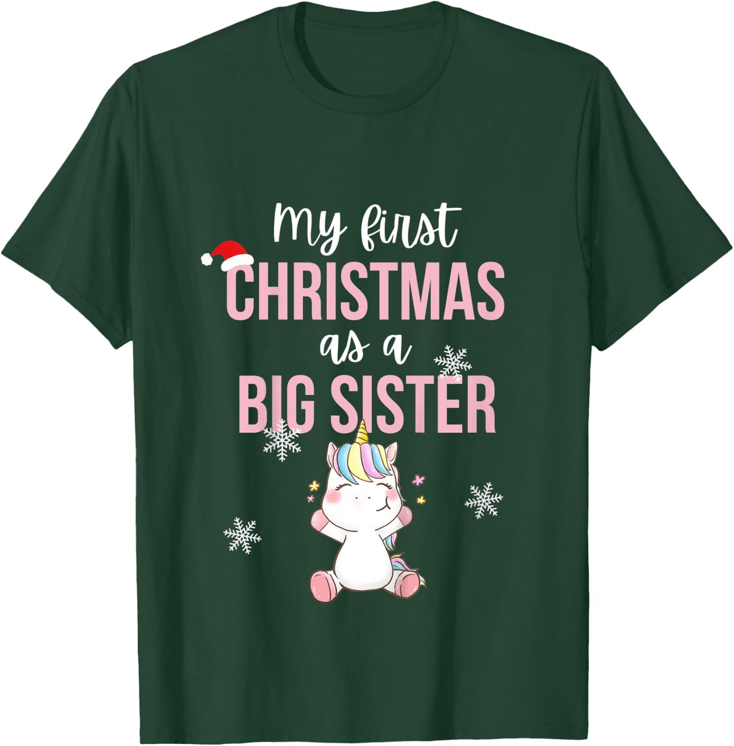 Kids My First One As A Big Sister Promoted Christmas Unicorn T-Shirt - T-Shirt | Forest
