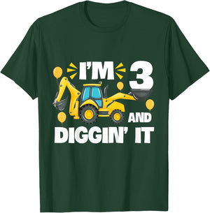 I'm 3 And Digging It Construction Excavator 3rd Birthday T-Shirt - T-Shirt | Forest