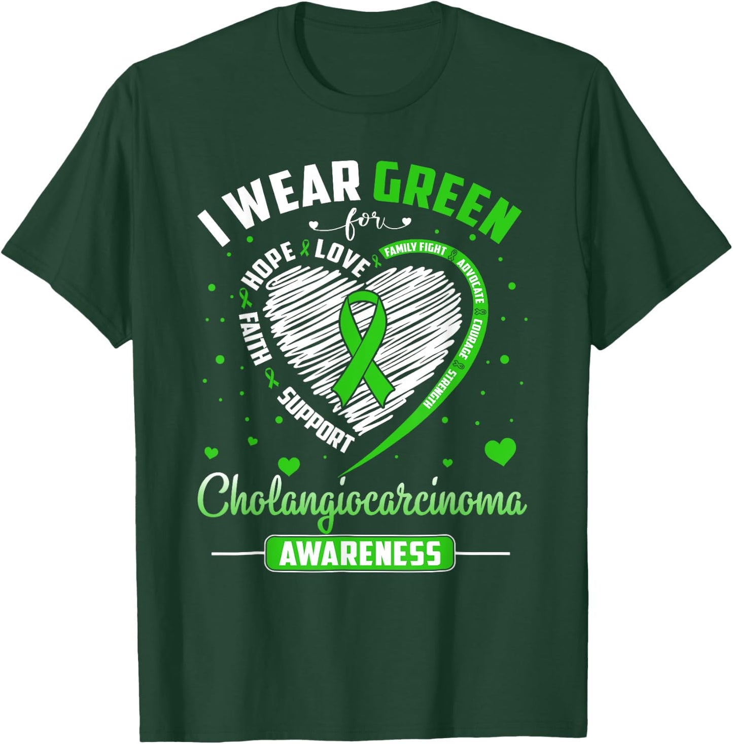 Heart I Wear Green For Cholangiocarcinoma Awareness Month T-Shirt - T-Shirt | Forest