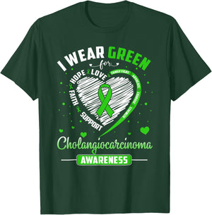 Heart I Wear Green For Cholangiocarcinoma Awareness Month T-Shirt - T-Shirt | Forest
