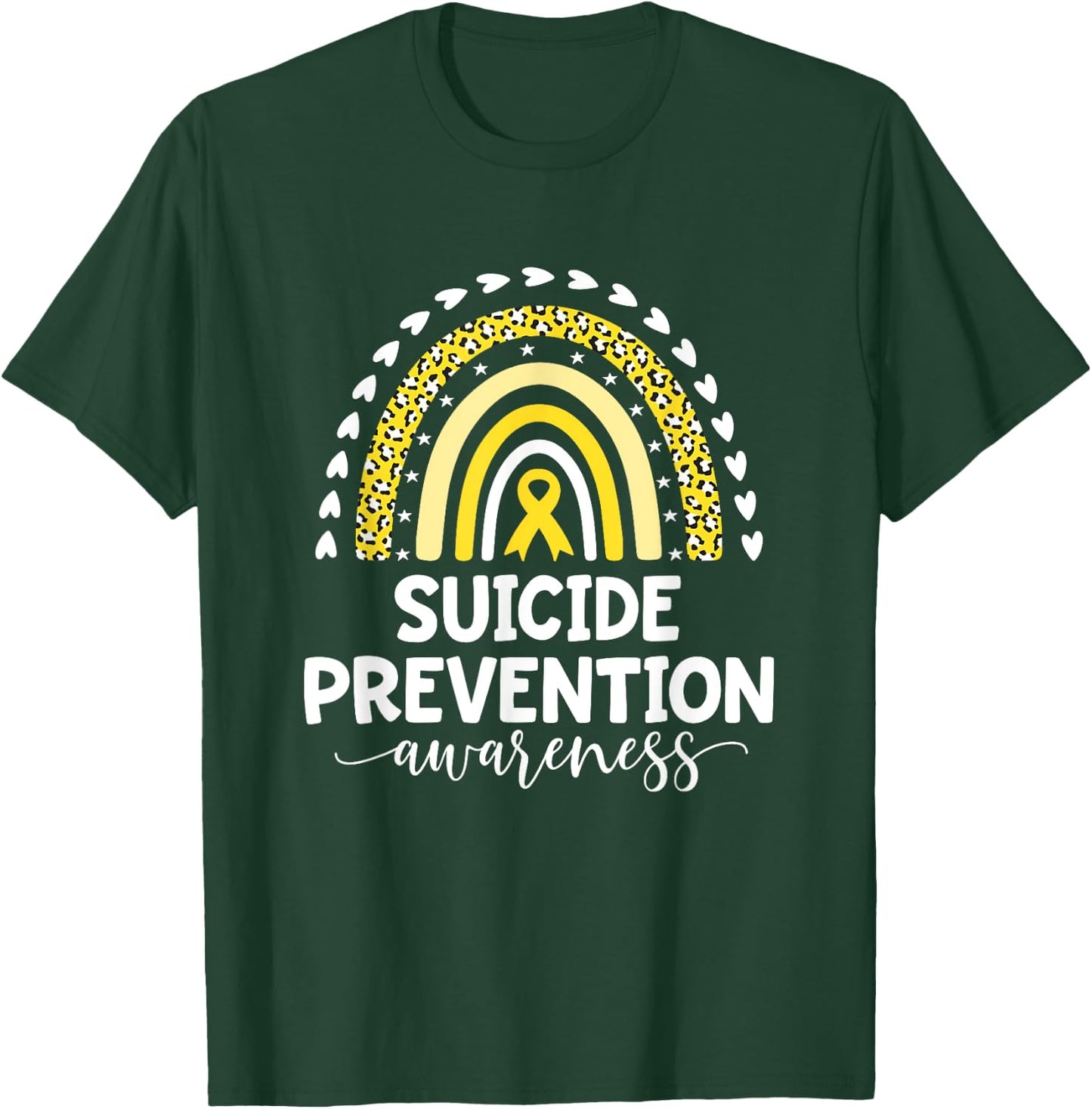 Yellow Rainbow Ribbon Support Suicide Prevention Awareness T-Shirt - T-Shirt | Forest