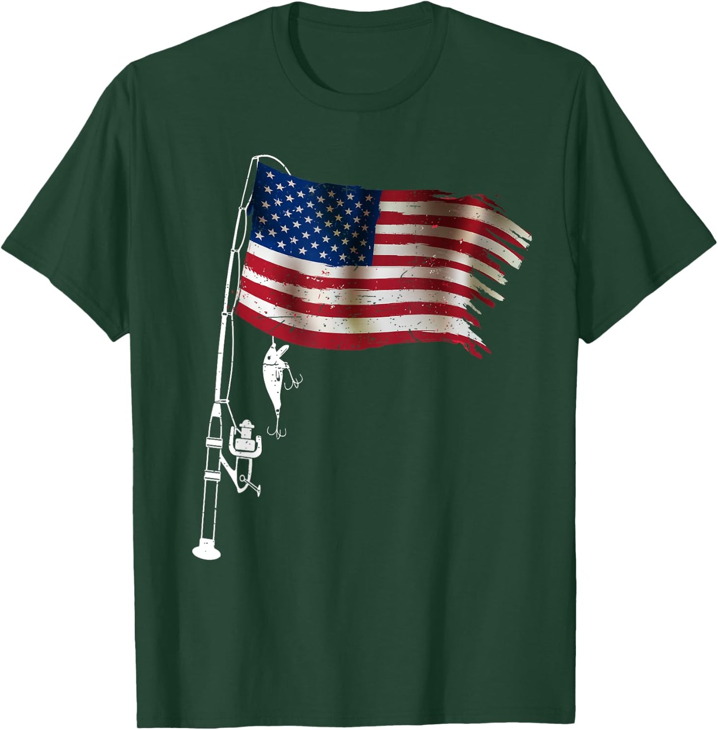 American Flag Fishing-Shirt 4th July Men Boy Patriotic Dad T-Shirt - T-Shirt | Forest