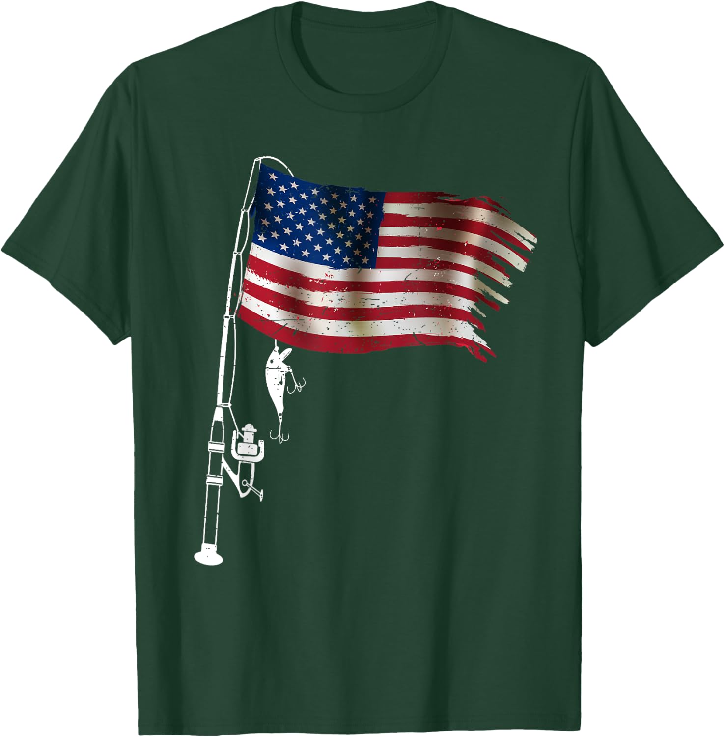 American Flag Fishing-Shirt 4th July Men Boy Patriotic Dad T-Shirt - T-Shirt | Forest