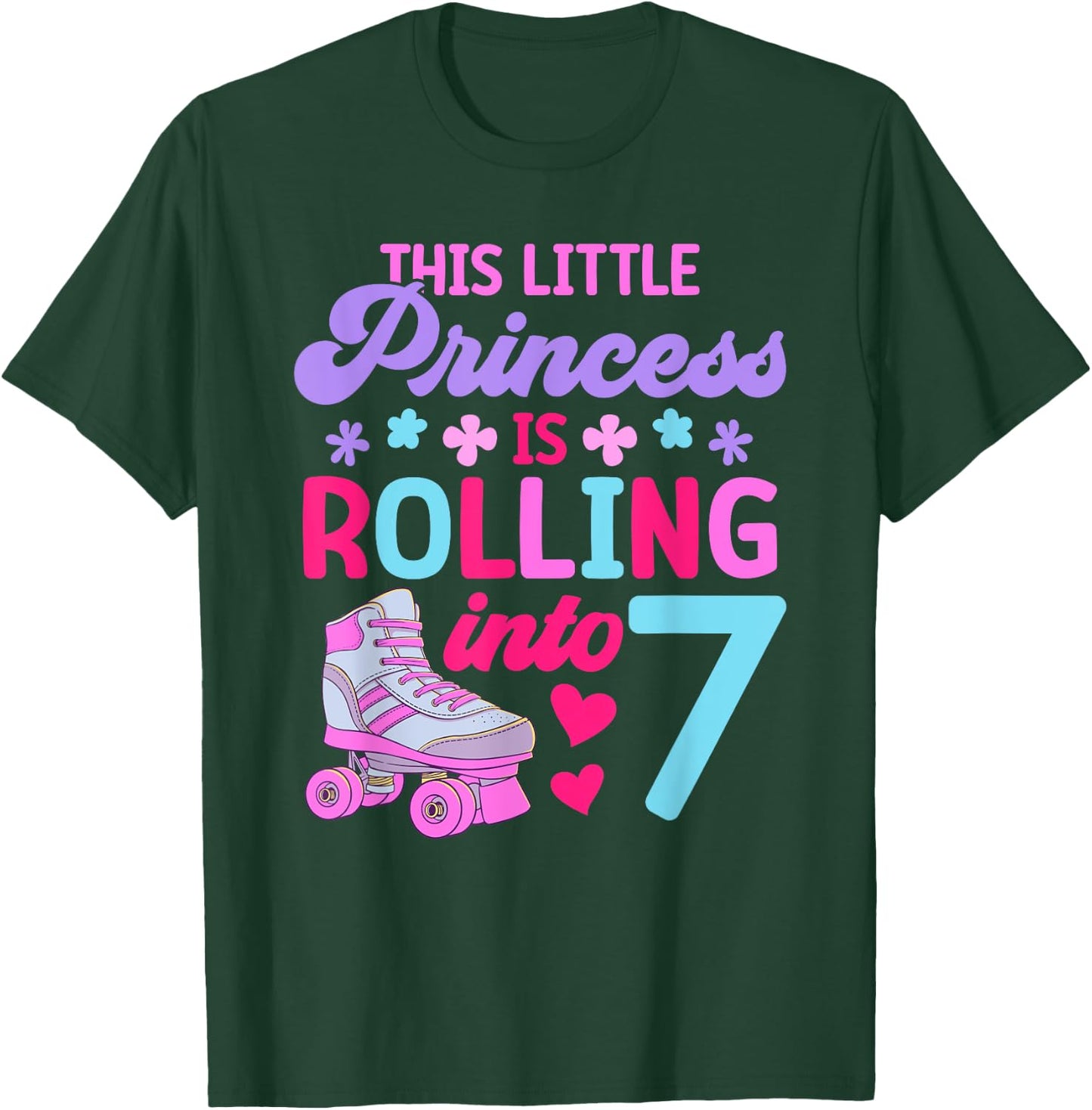 Rolling into 7 Girls 7th Birthday Roller Skates T-Shirt - T-Shirt | Forest
