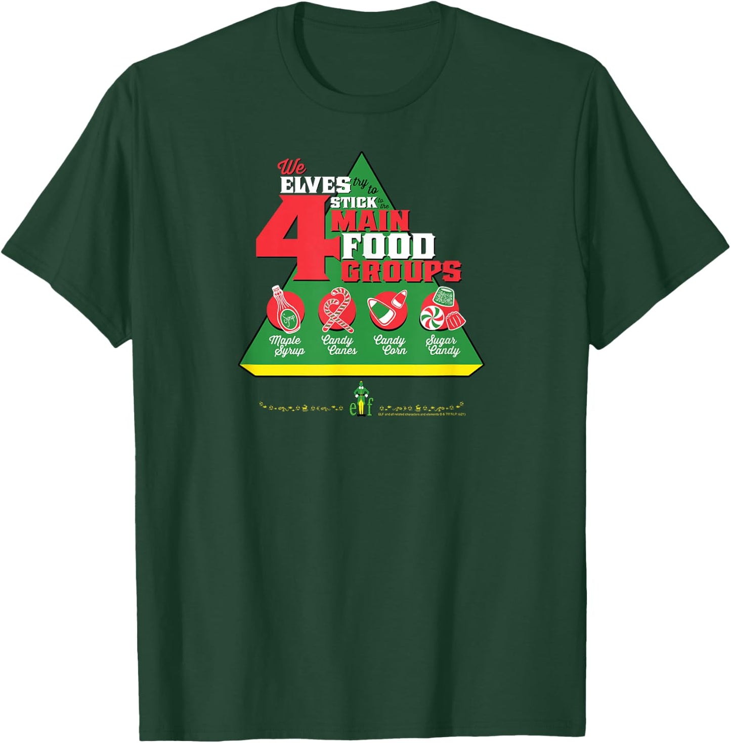Elf Food Groups Food Pyramid Funny Christmas T-Shirt - T-Shirt | Forest