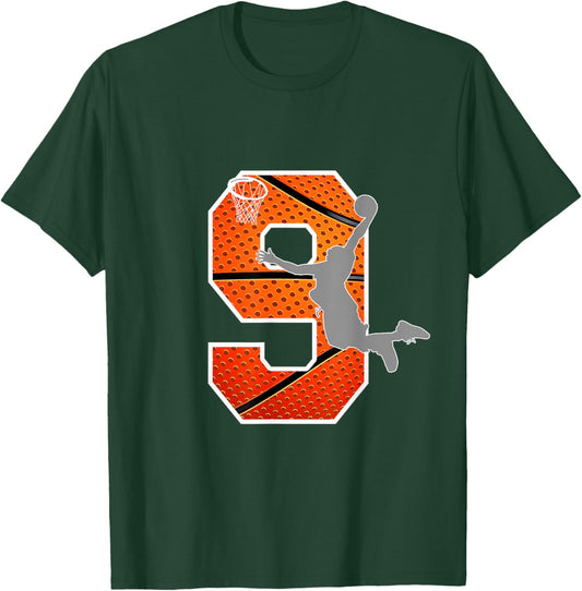 Kids 9 Years Old 9th Basketball Birthday Party Boys Girls T-Shirt - T-Shirt | Forest