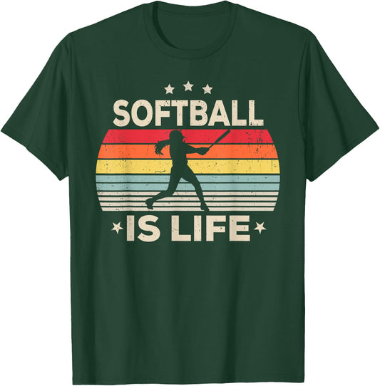 Softball Is Life Girls Women Kids Toddler Softball Vintage T-Shirt - T-Shirt | Forest