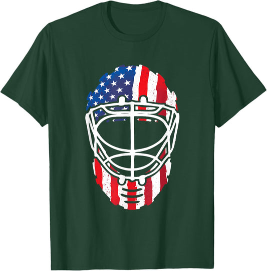 USA American Flag Vintage Hockey Goalie Mask 4th of July Men T-Shirt - T-Shirt | Forest