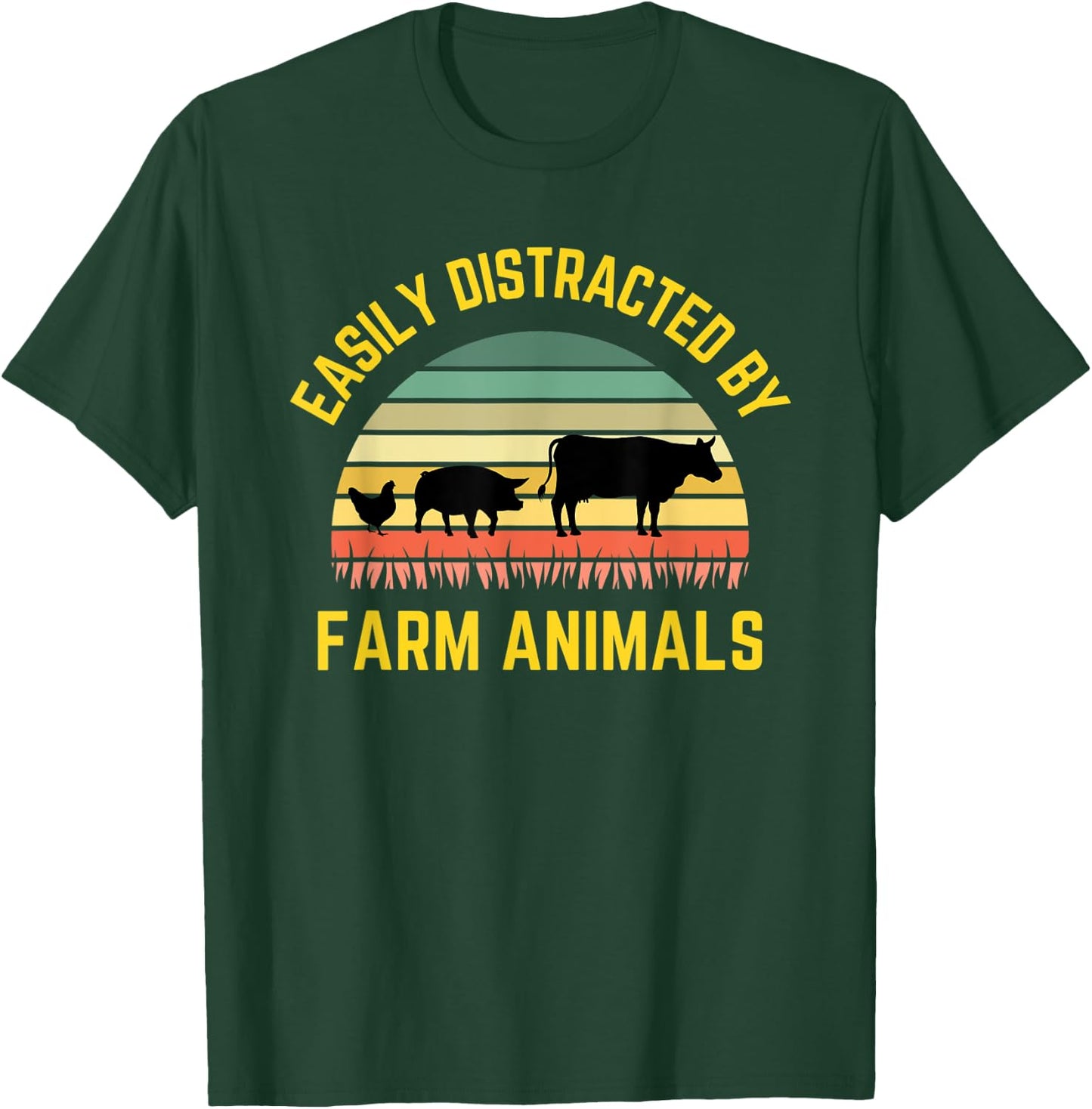 Funny Farmer Easily Distracted By Farm Animals Barnyard Cow T-Shirt - T-Shirt | Forest