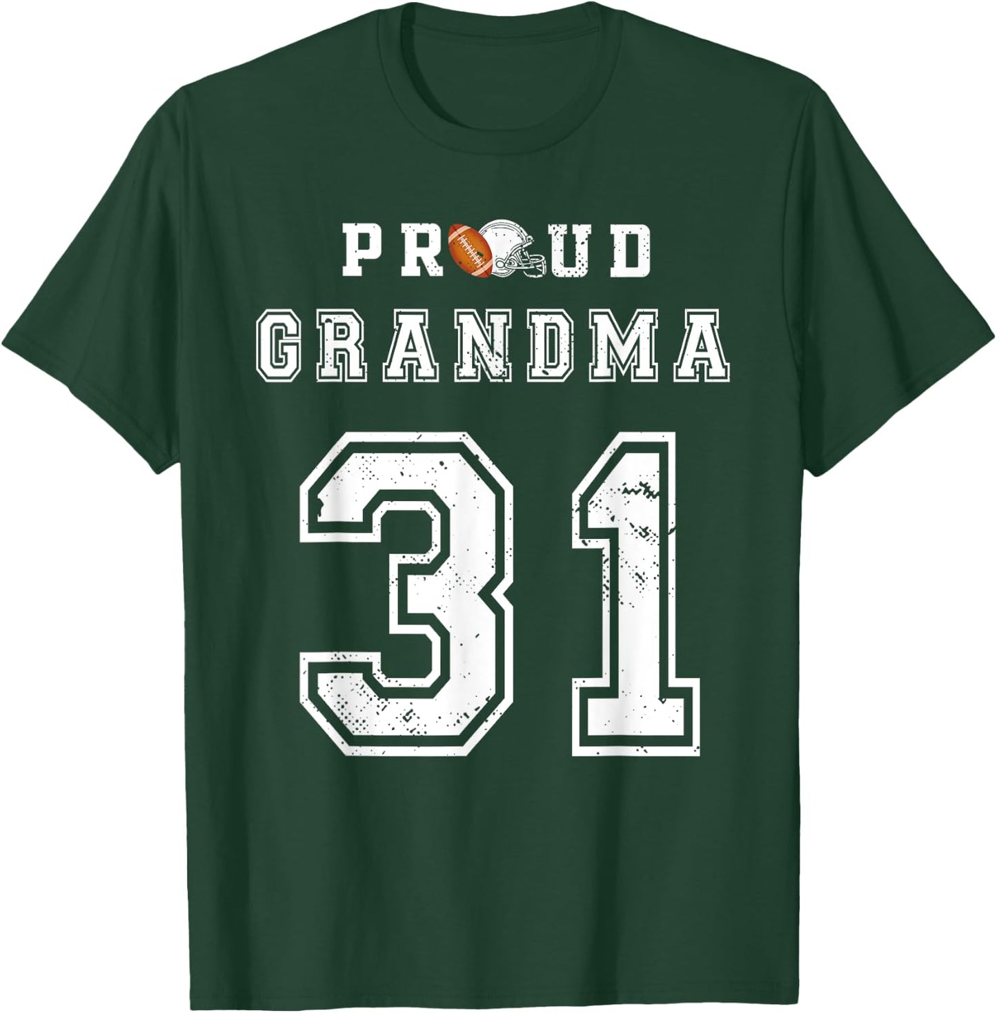 Custom Proud Football Grandma Number 31 Personalized T-Shirt - T-Shirt | Forest