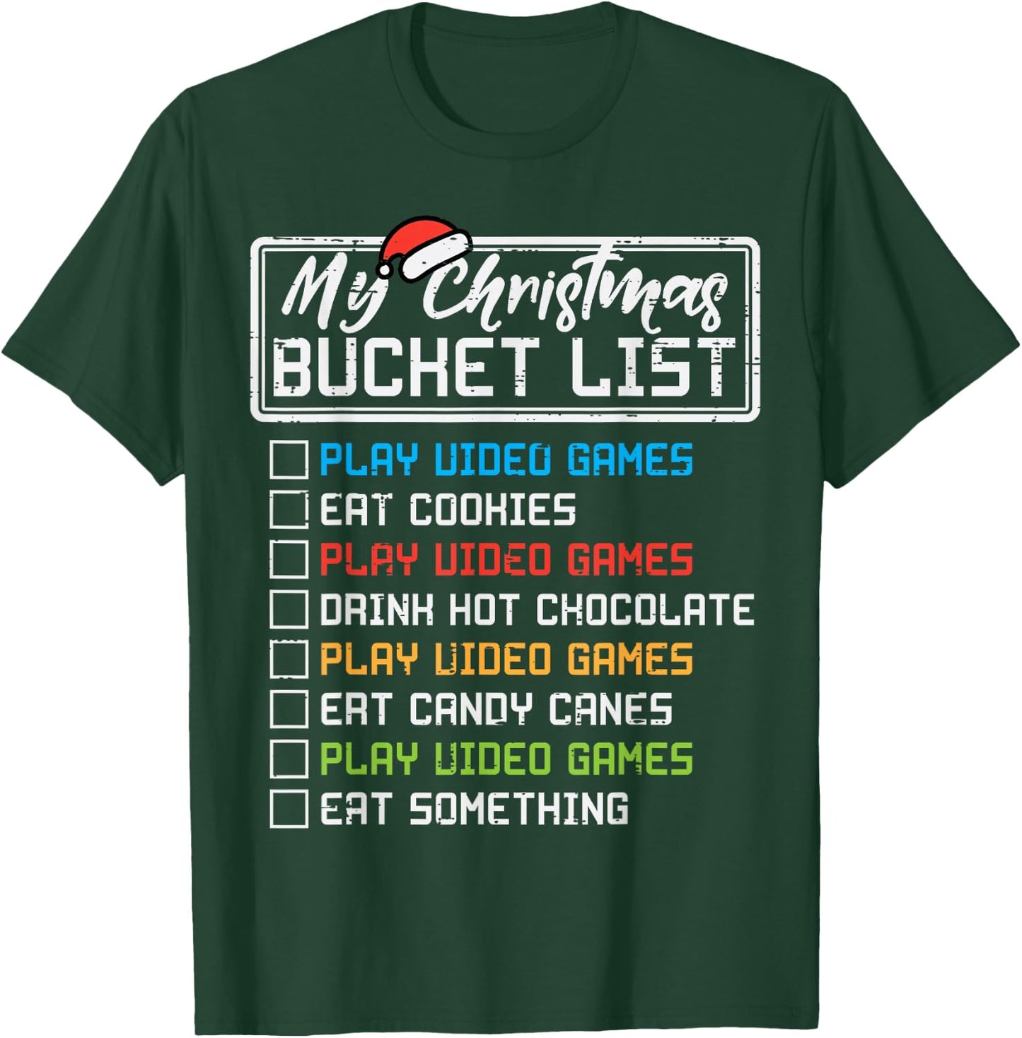 Christmas Bucket List Video Games Xmas Gamer Boys Kids Men T-Shirt - T-Shirt | Forest