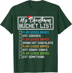 Christmas Bucket List Video Games Xmas Gamer Boys Kids Men T-Shirt - T-Shirt | Forest