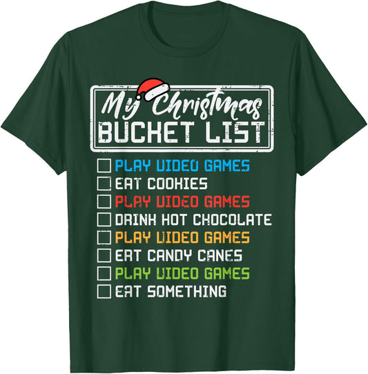 Christmas Bucket List Video Games Xmas Gamer Boys Kids Men T-Shirt - T-Shirt | Forest