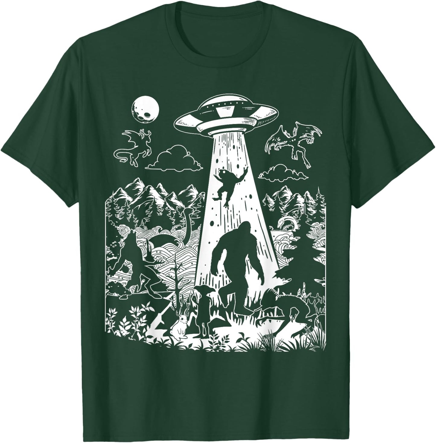 Mothman Bigfoot Dogman Alien Loch Ness All Cryptid Monsters T-Shirt - T-Shirt | Forest