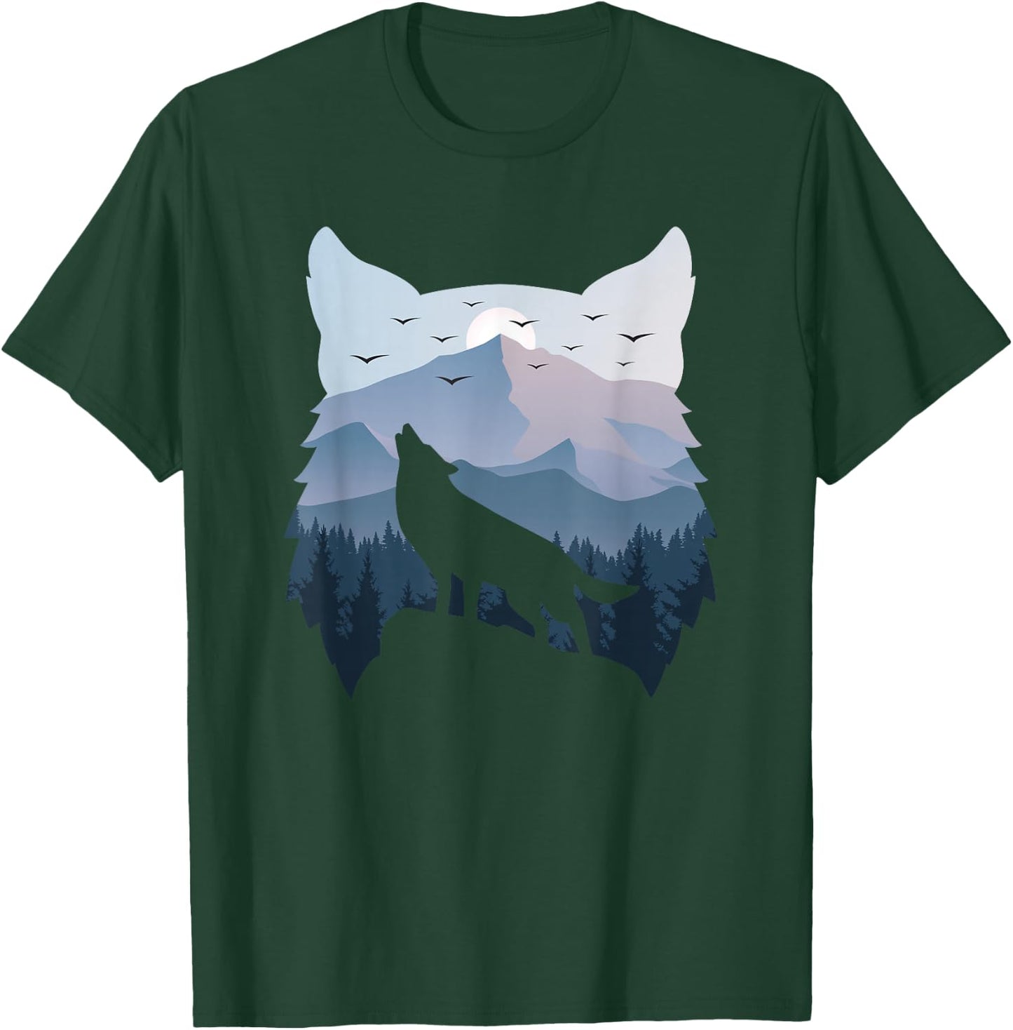 Wolf Landscape Mountain Wildlife Animal Nature Men Women T-Shirt - T-Shirt | Forest
