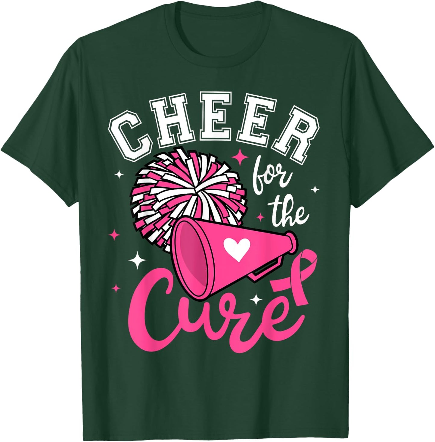 Cheer for the cure Cute Cheerleader Pink Ribbon Pom Pom T-Shirt - T-Shirt | Forest