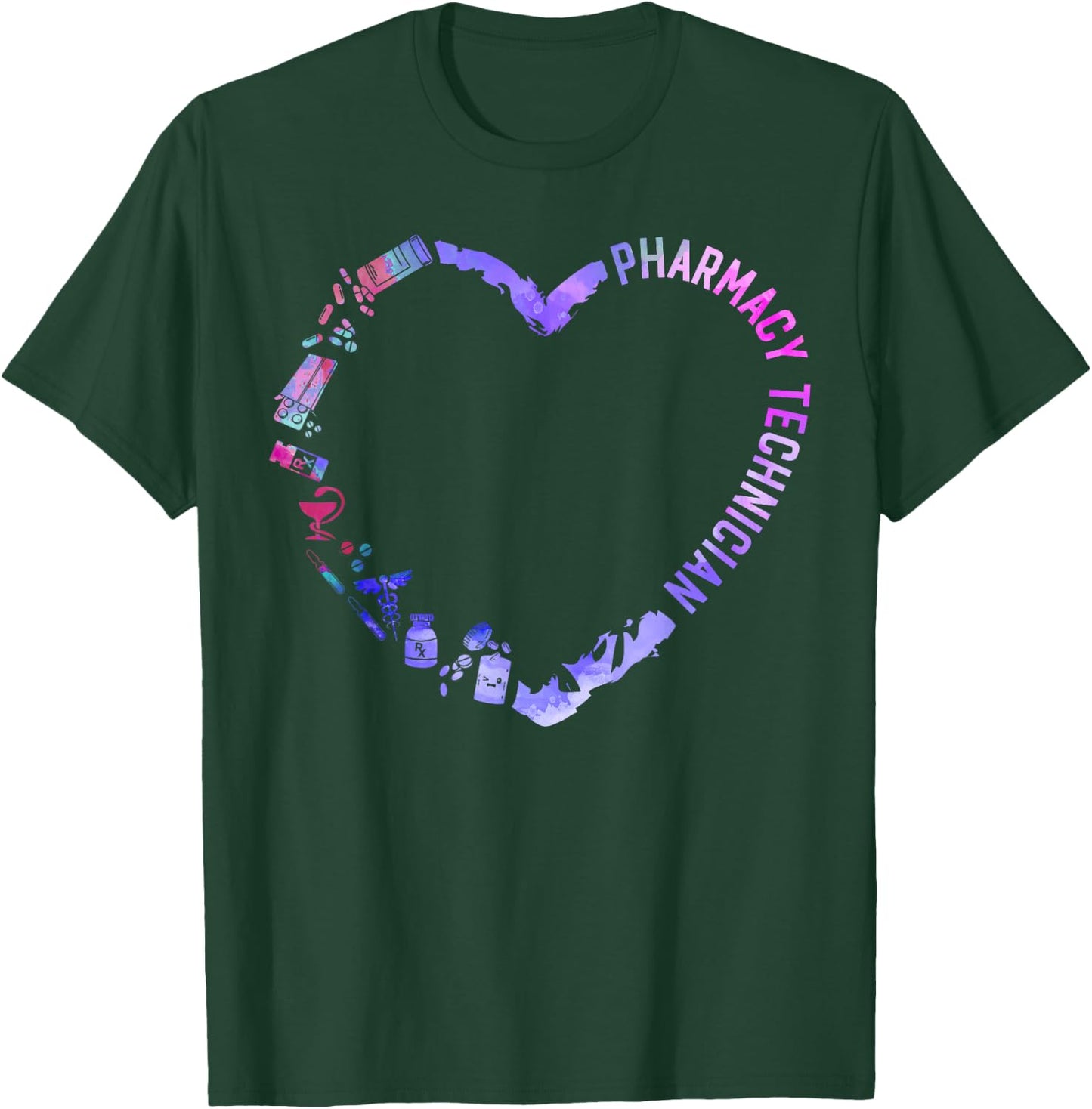 Pharmacy Tech Technician Pharmacist Student Heart Watercolor T-Shirt - T-Shirt | Forest