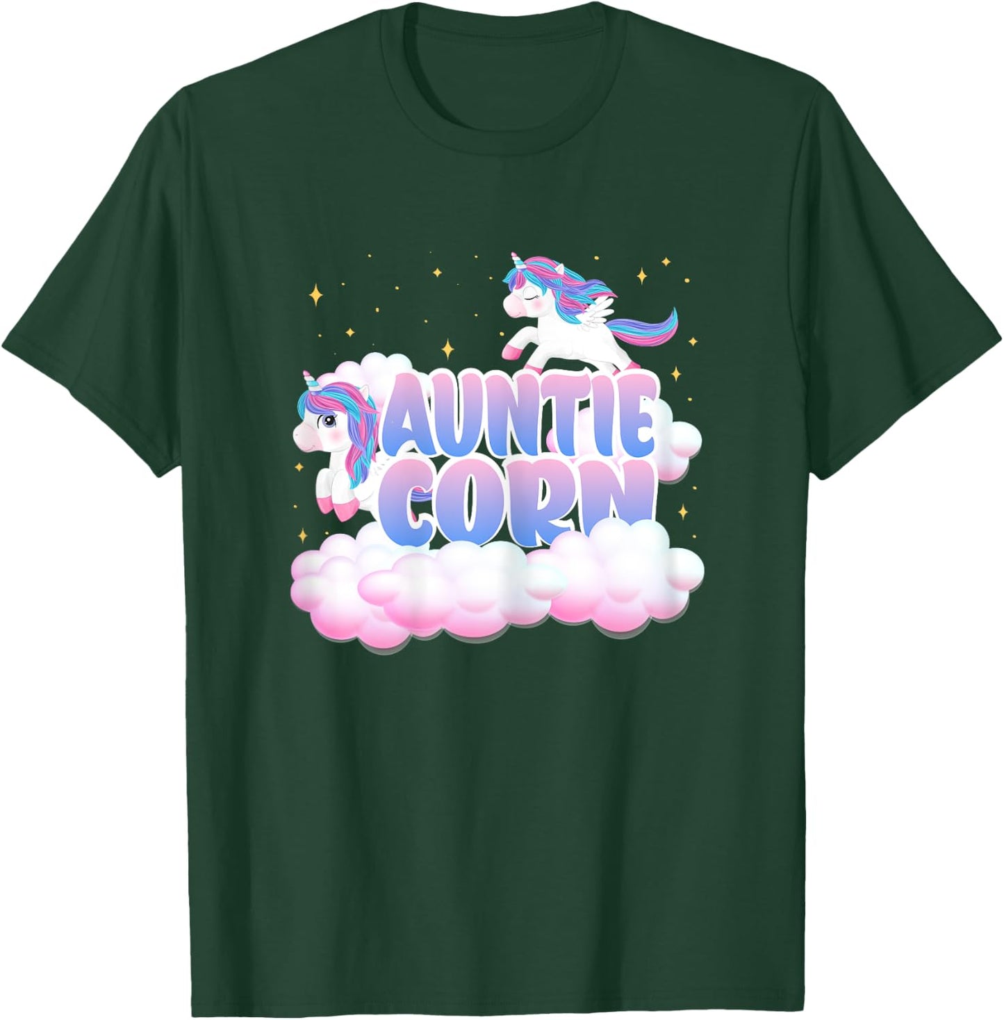 Auntie Corn Unicorn Clouds Unicorns Themed Birthday T-Shirt - T-Shirt | Forest