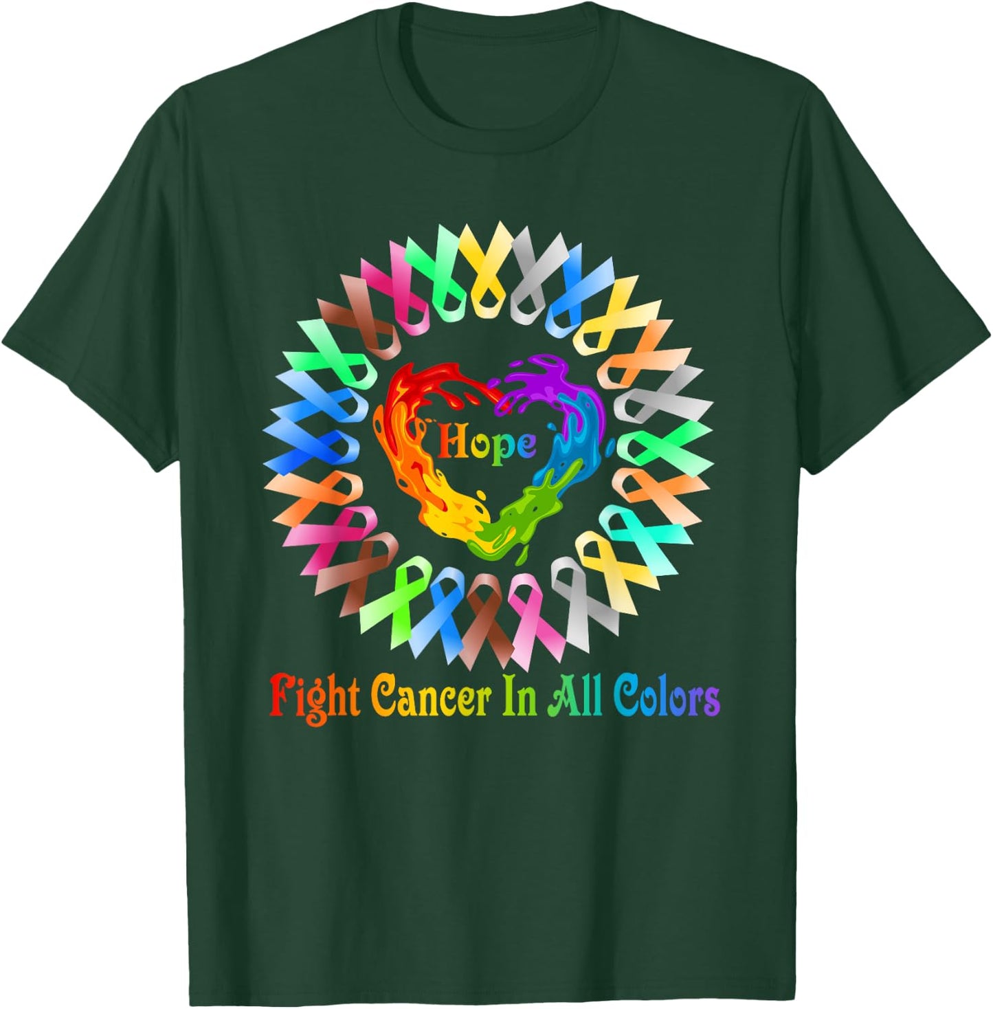 Fight Cancer In All Color Feather Breast Cancer Awareness T-Shirt - T-Shirt | Forest