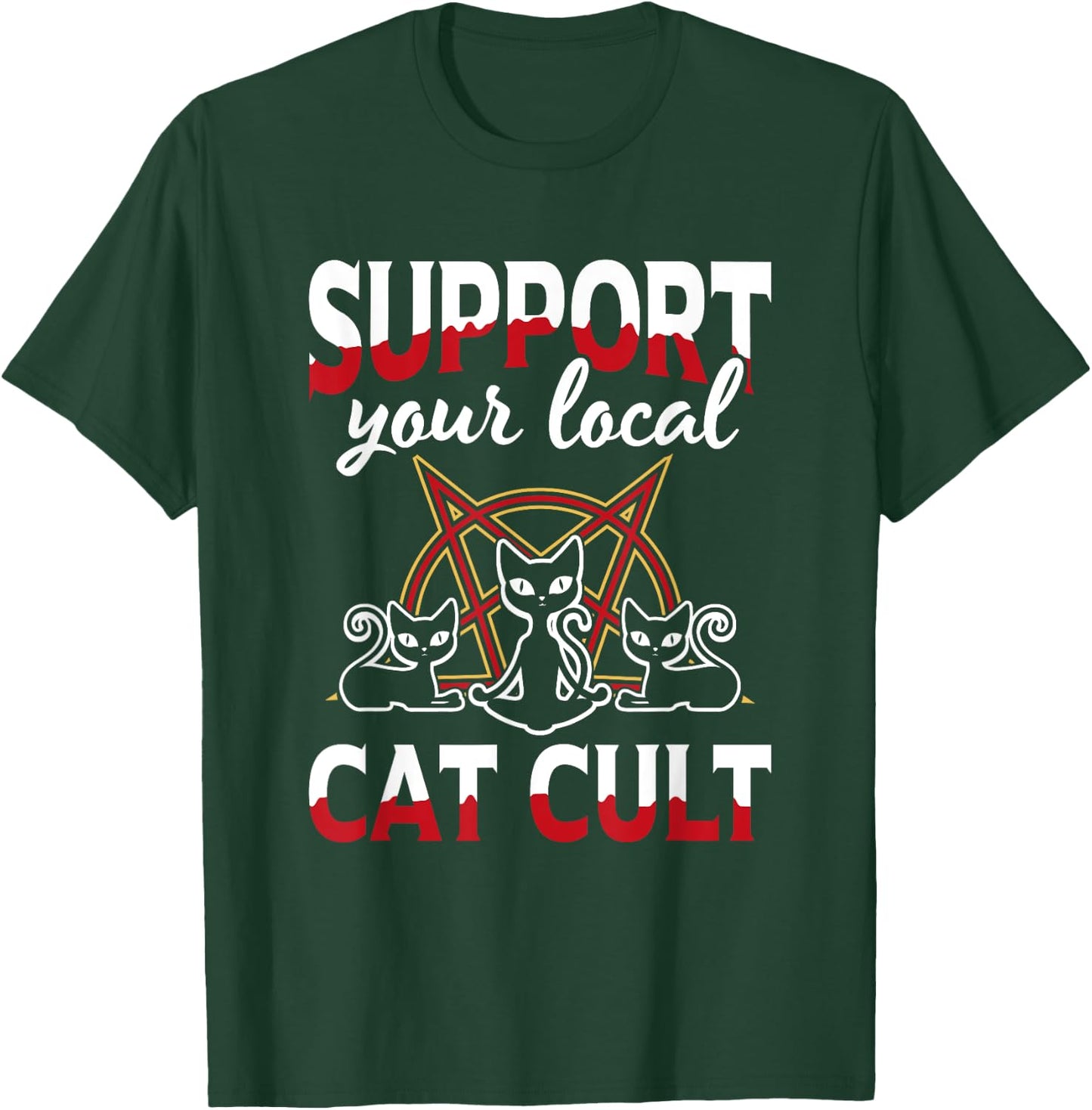 Support Your Local Cat Cult Gothic Baphomet Occult Demon Cat T-Shirt - T-Shirt | Forest