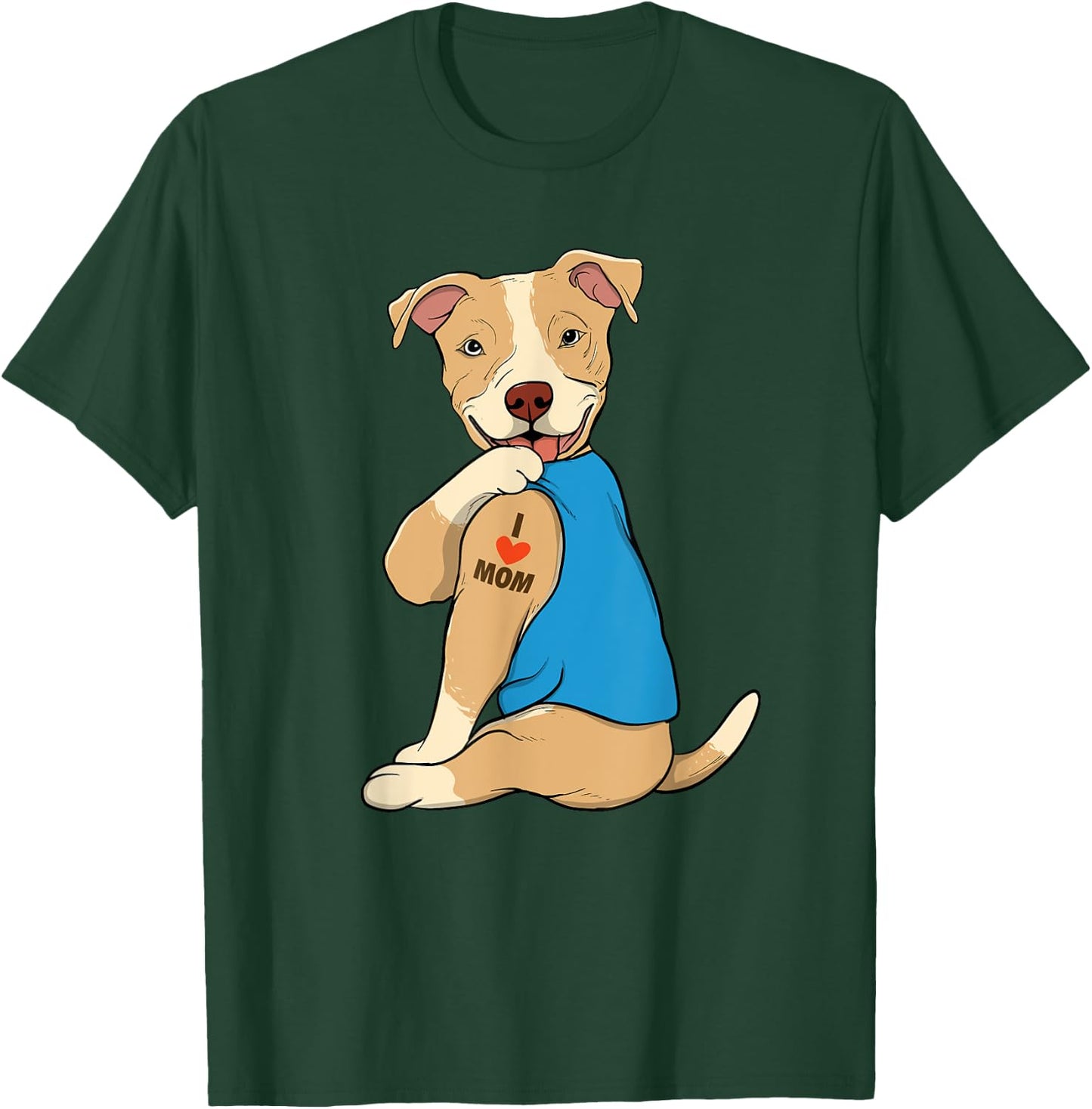 I Love Mom - Tattoo Pitbull Lover Dog Owner Canine Lover T-Shirt - T-Shirt | Forest