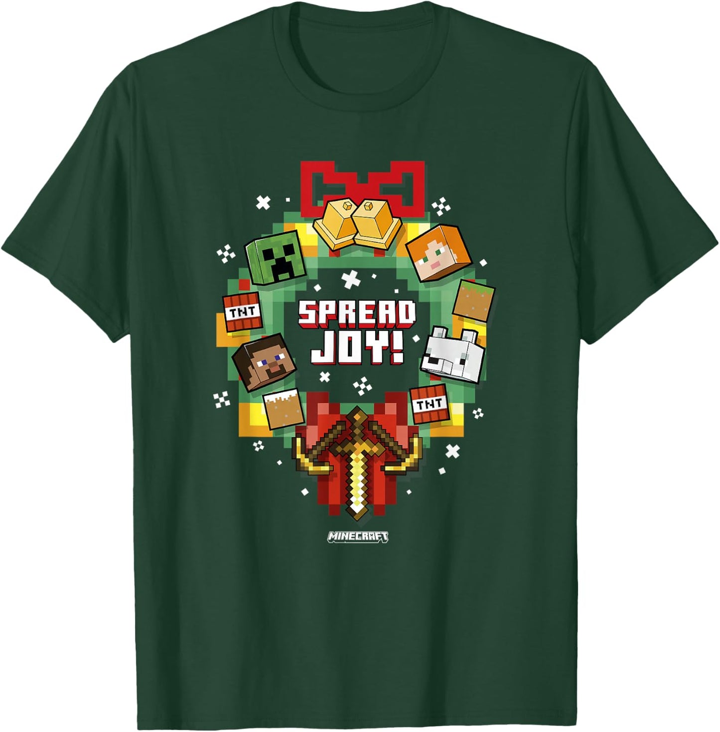 Minecraft Christmas Wreath Spread Joy T-Shirt - T-Shirt | Forest