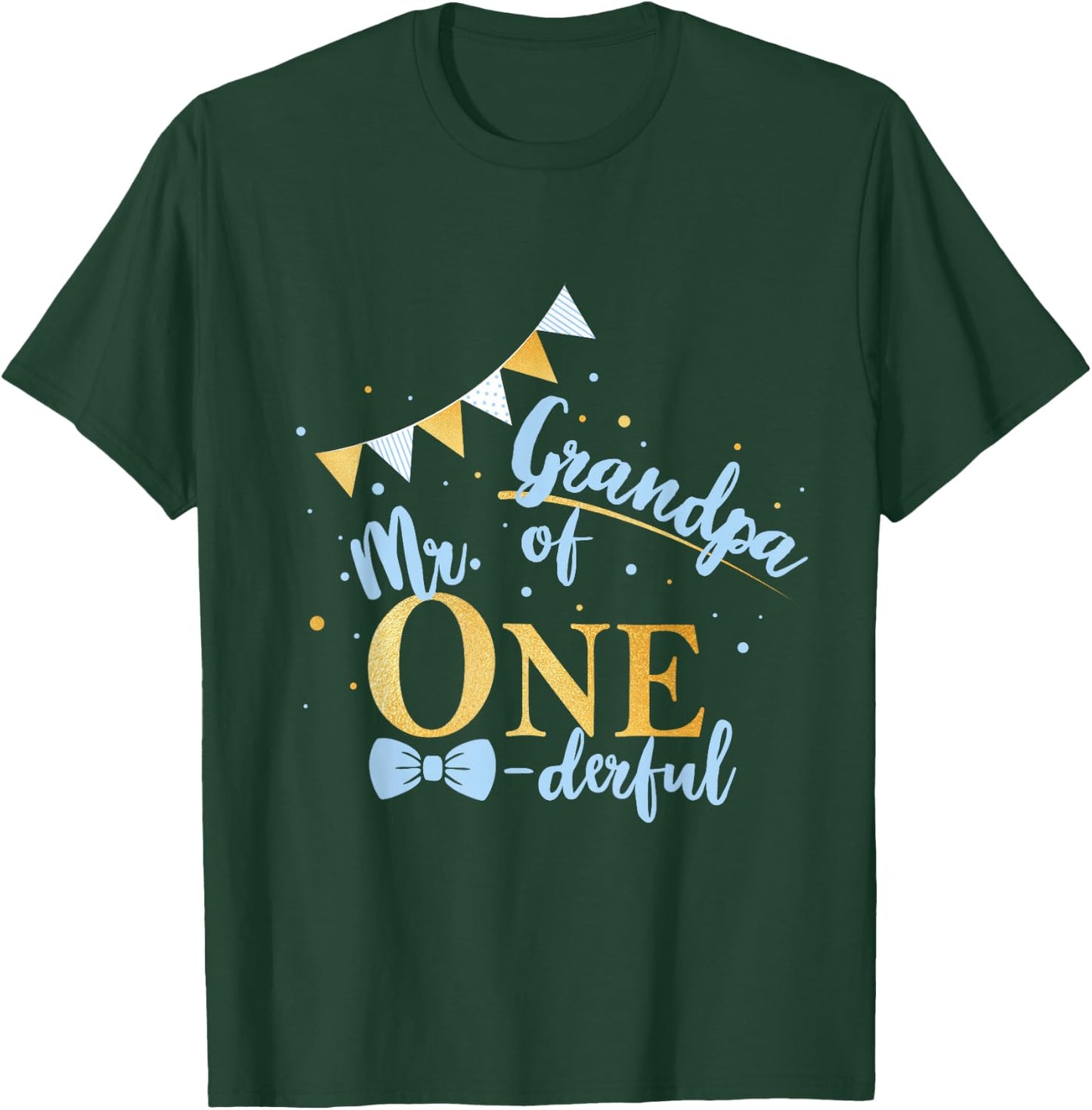 Grandpa Of Mr One-derful Party Blue-Gold Boy 1st Birthday T-Shirt - T-Shirt | Forest