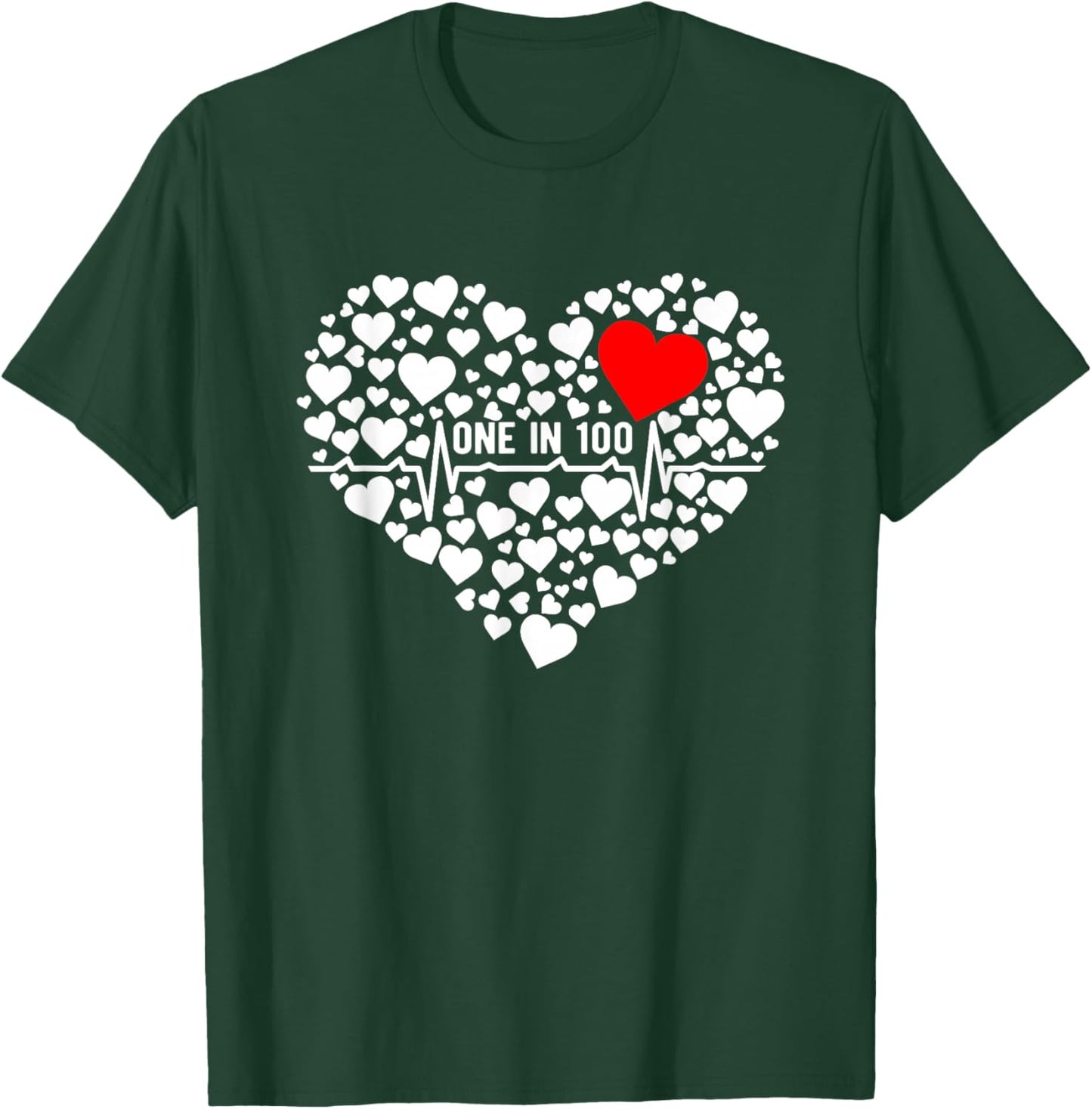 One in 100 CHD Warrior Congenital Heart Disease Awareness Small T-Shirt - T-Shirt | Forest