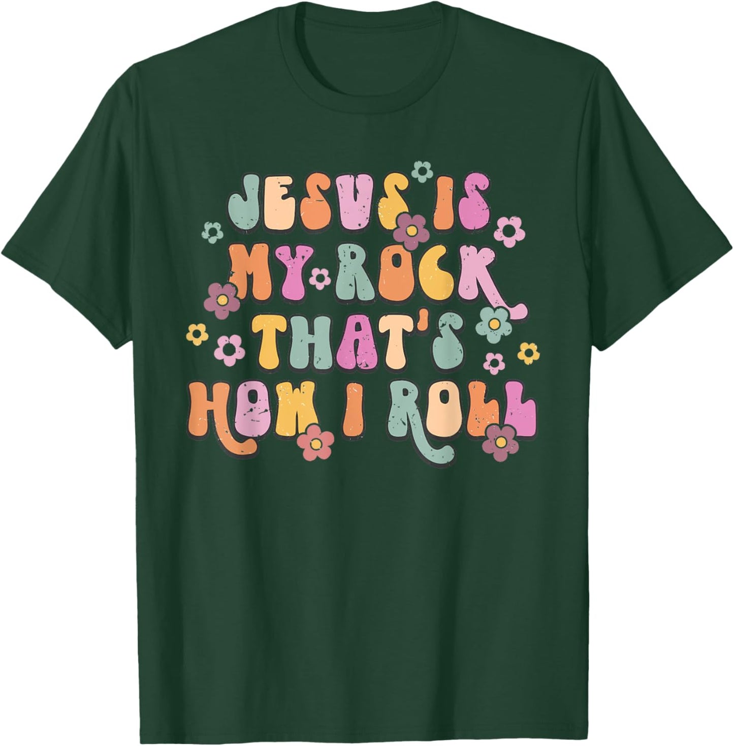 Leopard Jesus Is My Rock And That Is How I Roll Retro Groovy T-Shirt - T-Shirt | Forest