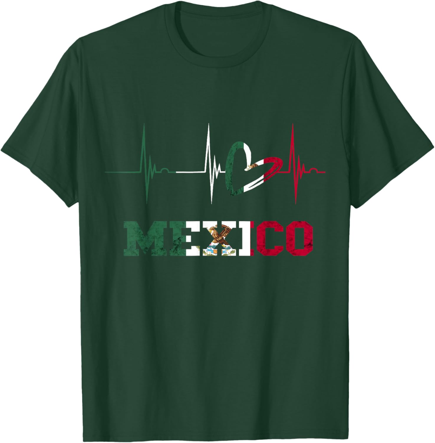 Mexico Heart Heartbeat EKG Pulse Cardiogram Mexico Flag T-Shirt - T-Shirt | Forest