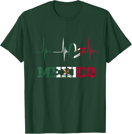 Mexico Heart Heartbeat EKG Pulse Cardiogram Mexico Flag T-Shirt - T-Shirt | Forest