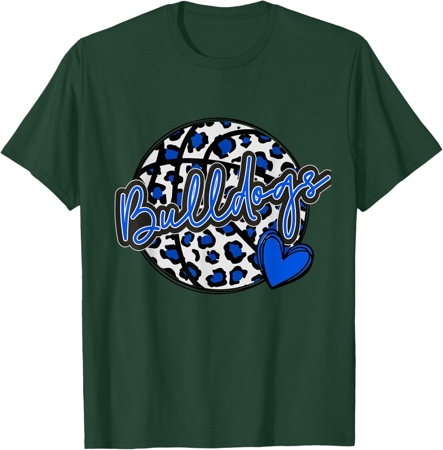 Leopard Cheetah Basketball BULLDOGS Blue Spirit Game T-Shirt - T-Shirt | Forest