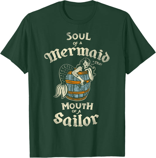 Soul Of A Mermaid, Mouth Of A Sailor Cute & Funny Tattoo Art T-Shirt - T-Shirt | Forest