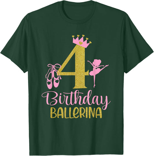 Ballerina 4th Birthday Outfit Dancer Ballet Swan Tutu Girls T-Shirt - T-Shirt | Forest