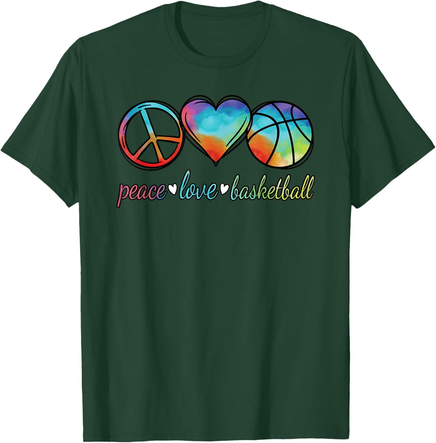 Peace Love Basketball Cute Women Girls Basketball Lover T-Shirt - T-Shirt | Forest